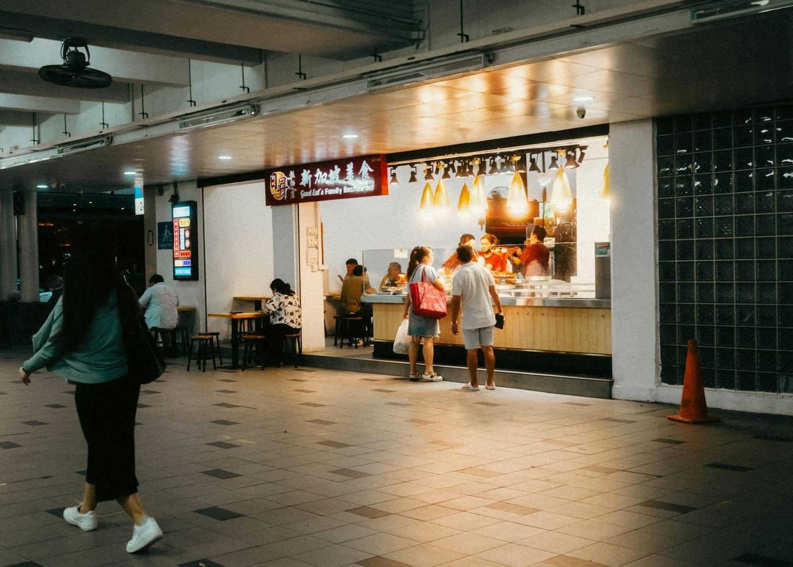 three different hawker centres, Singapore